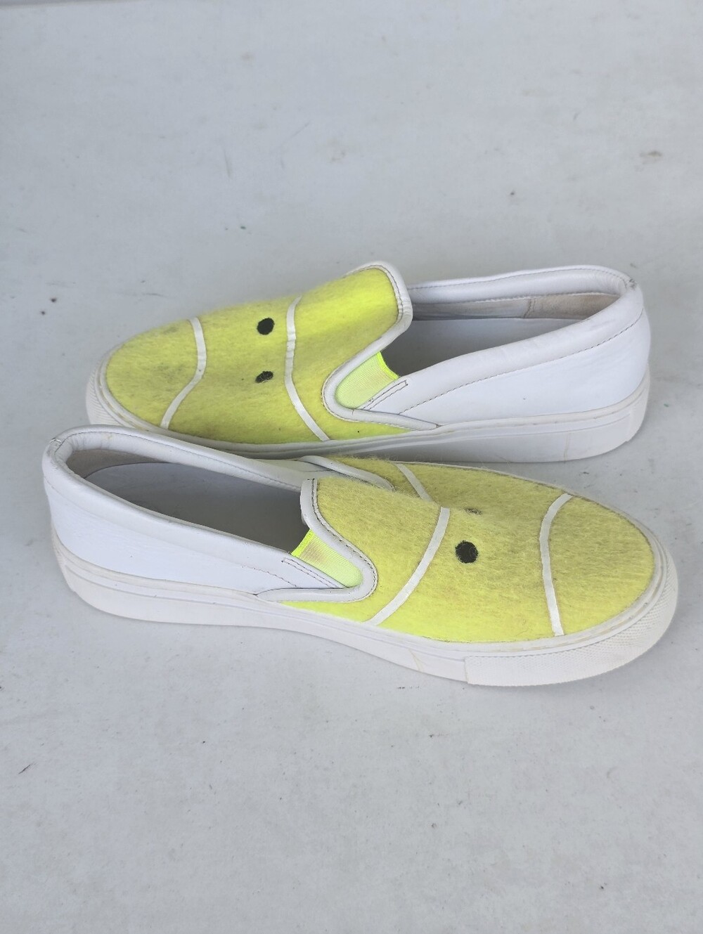 Tory Sport Yellow Tennis Ball Slip On Sneakers Loafers White Leather Sz 6.5M - Picture 15 of 15